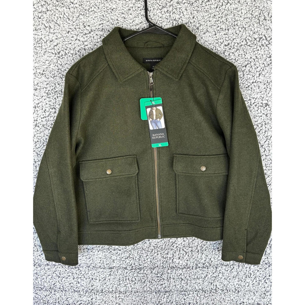 Banana Republic Wool Blend Utility Jacket Green Womens XL Full Zip NWT